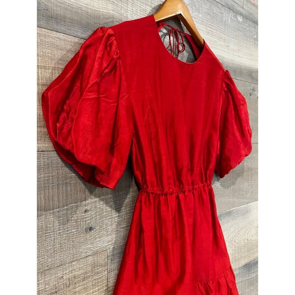 SIR. Lucelia Puff-Sleeve red backless Minidress Size 3/ L - Picture 5 of 9